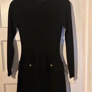 Black Long Sleeve Dress with Button Detail